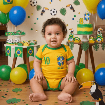 Body Copa do Mundo Infantil Brasil Bebê | Roupa Temática Futebol
