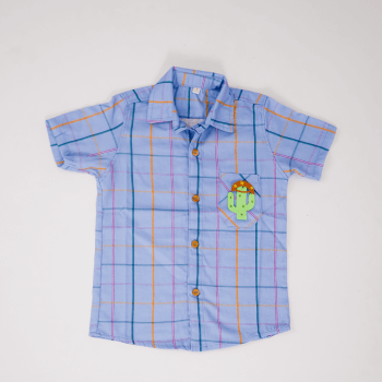 Camisa Xadrez Junina Infantil Azul com Chapéu