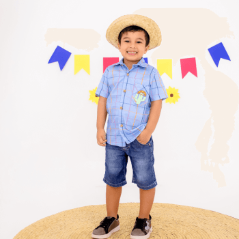 Camisa Junina Infantil Masculina Azul Xadrez Camisa Junina Infantil Masculina Azul Xadrez
