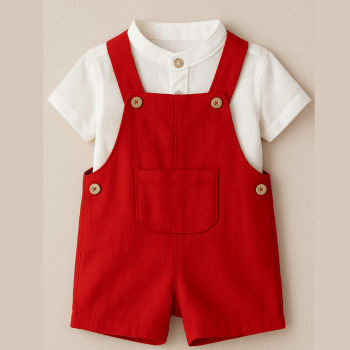 Conjunto de Natal Infantil Premium Menino – Jardineira em Linho e Camisa Branca