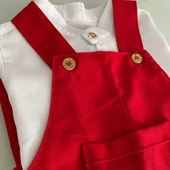Conjunto de Natal Infantil Premium Menino – Jardineira em Linho e Camisa Branca