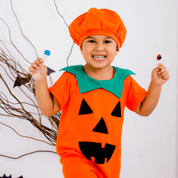 Fantasia Infantil Abóbora 100% Algodão com Touca – Menino 2 e 3 Anos