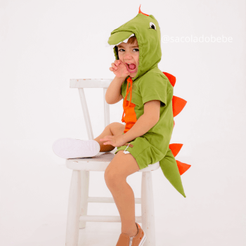 Fantasia Dinossauro Verde Claro com Capuz Bordado