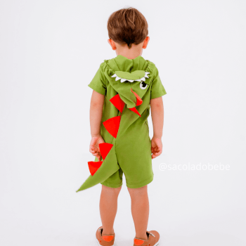 Fantasia Dinossauro Verde Claro com Capuz Bordado