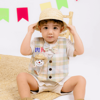 Roupa Junina Bebê Menino Bege Premium para São João
