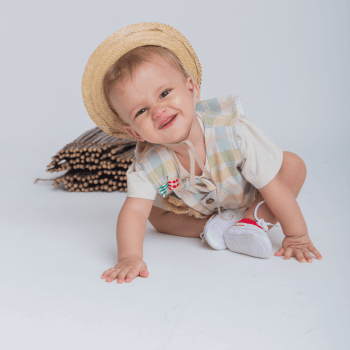 Roupa Junina Bebê Menino Bege Premium para São João