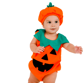 Fantasia Halloween Abóbora Bebê com Touca Menino Menina