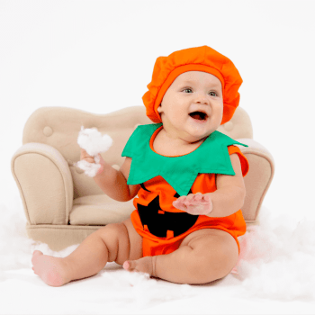 Fantasia Halloween Abóbora Bebê com Touca Menino Menina