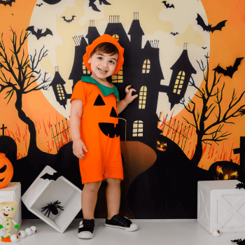 Fantasia Halloween Infantil Abóbora Menino com touca