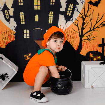 Fantasia Halloween Infantil Abóbora Menino com touca