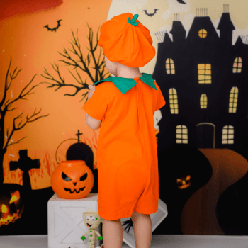 Fantasia Halloween Infantil Abóbora Menino com touca