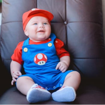 Fantasia Herói Super Mário Com Chapéu Bebê