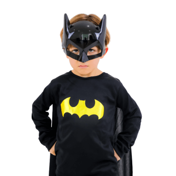 Fantasia Infantil Herói Morcego Preta com Capa e Máscara - Look Completo – 2 a 6 Anos