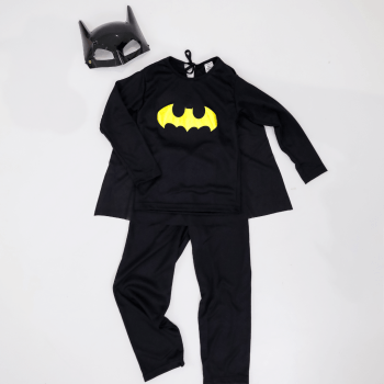 Fantasia Infantil Herói Morcego Preta com Capa e Máscara - Look Completo – 2 a 6 Anos