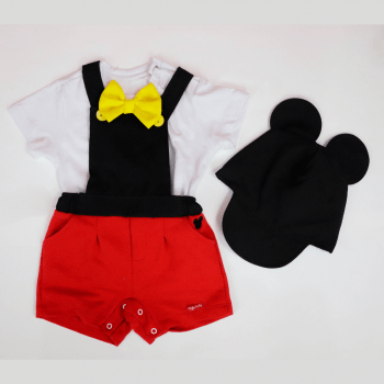 Fantasia Mickey Mouse Bebê com Touca Orelhinha
