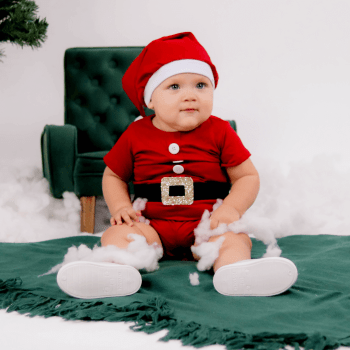 Fantasia Papai Noel Natal Infantil Bebê Menino com Gorro