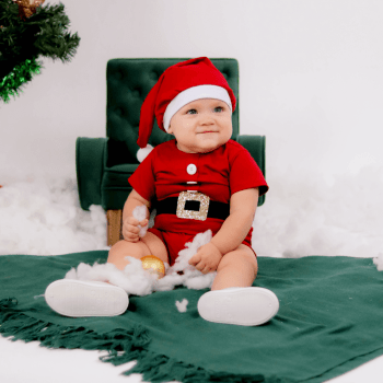 Fantasia Papai Noel Natal Infantil Bebê Menino com Gorro