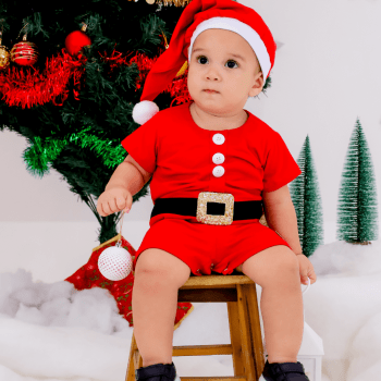 Fantasia Papai Noel Infantil com Gorro – Natal Bebê Menino