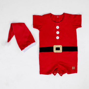 Fantasia Papai Noel Infantil com Gorro – Natal Bebê Menino