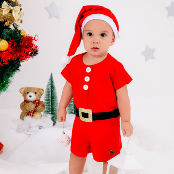 Fantasia Papai Noel Infantil com Gorro – Natal Bebê Menino
