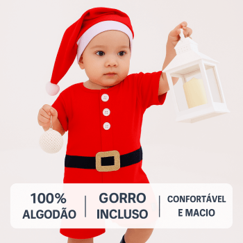 Fantasia Papai Noel Infantil com Gorro – Natal Bebê Menino